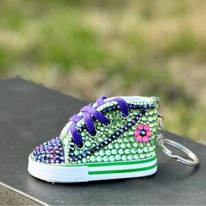 Sparkly Green and Purple Rhinestone Sneaker Keychain